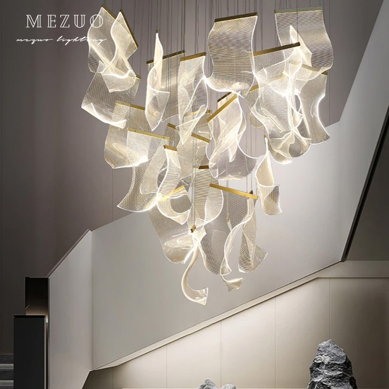 Art Best-Selling Paper Shape Restaurant Acrylic Lambent Chandelier Exquisite Design Villa Stairwell Led Pendant Light