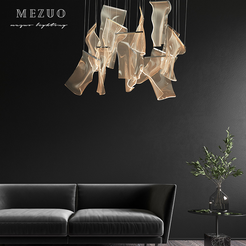 Art Best-Selling Paper Shape Restaurant Acrylic Lambent Chandelier Exquisite Design Villa Stairwell Led Pendant Light