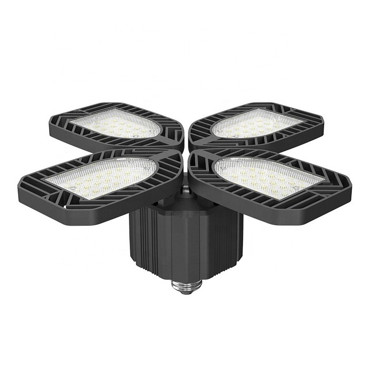 60W Deformable LED Garage Ceiling Lights with 4 Adjustable Panels E26 LED Shop Lights for Garage, Basement, Barn, High Bay Light