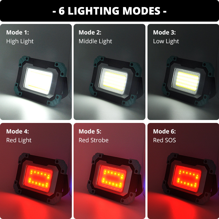 Popular 15W Flashlight USB Rechargeable floodlight Portable LED COB Red foldable Working Light with Power bank