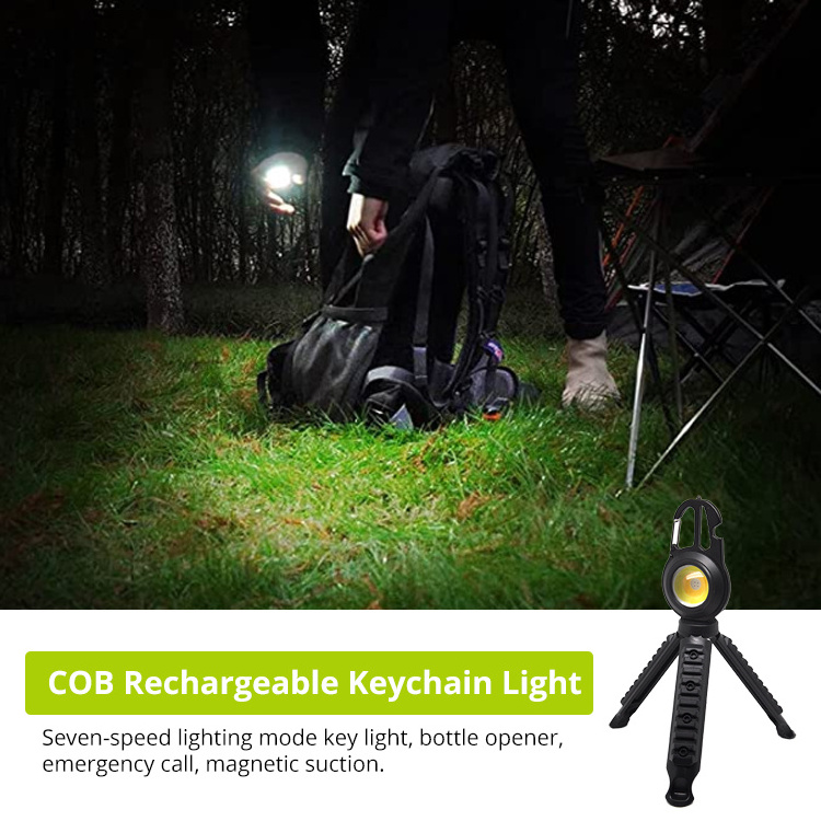 Portable Bottle Opener Mini Rechargeable Pocket COB Work Light Camping Lamp Flash Torch LED Keychain Lights with tools