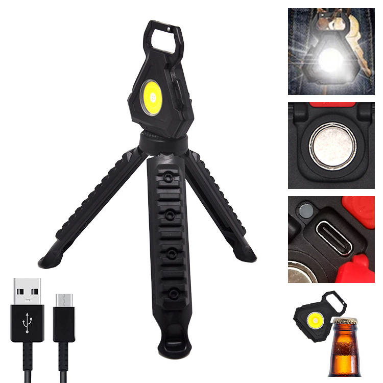 Tiny LED Small Type C Rechargeable COB Portable Multi-Function Pocket Multitool 4 Mode Inspection Keychain COB Light