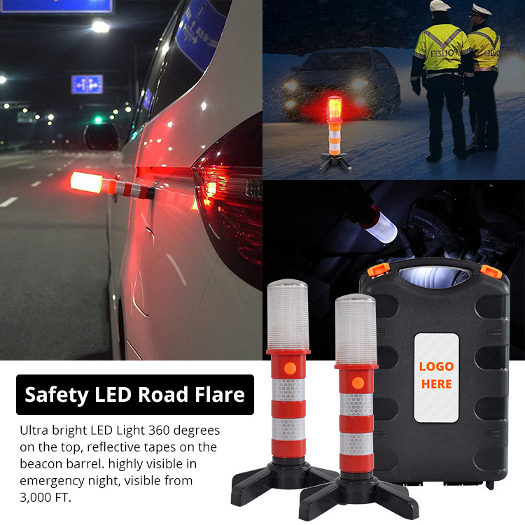 2 Pack AAA Battery Red LED Flashing Emergency Safety Warning Strobe Road Flares Portable Hand Light Kit with Magnet for Car