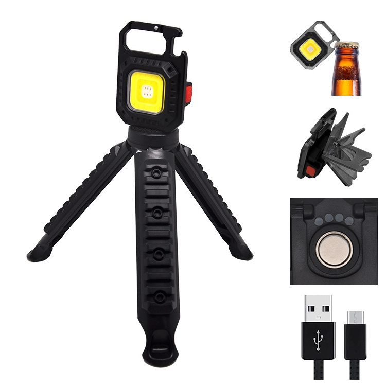 Multifunction Portable Bottle Opener 500 Lumen Rechargeable Mini COB Flashlight 4 Lighting Mode Pocket Keychain Light