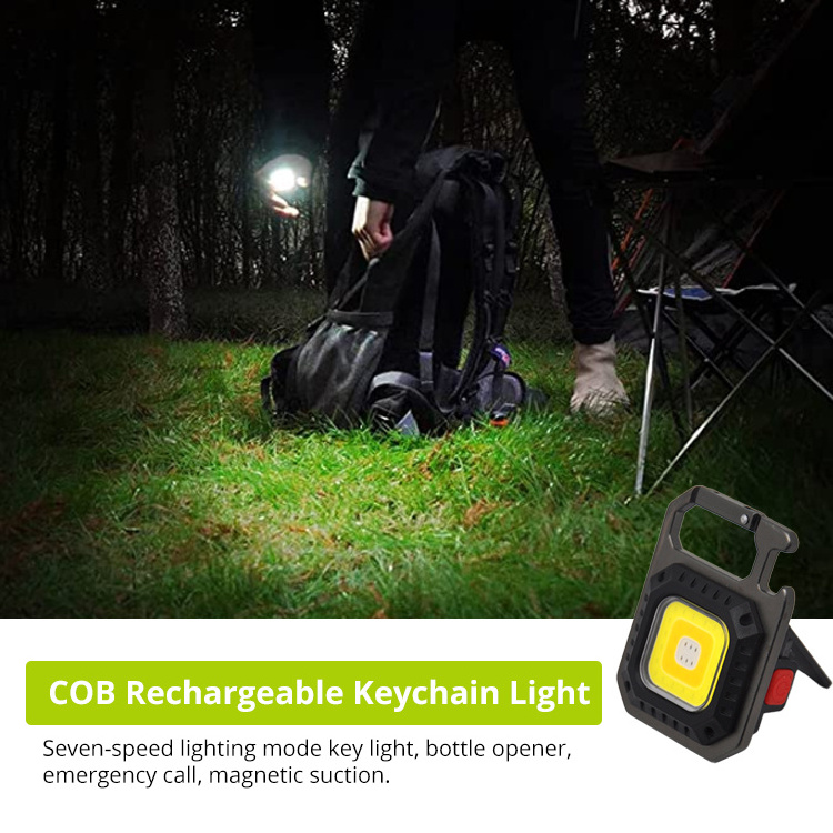 Multifunction Portable Bottle Opener 500 Lumen Rechargeable Mini COB Flashlight 4 Lighting Mode Pocket Keychain Light