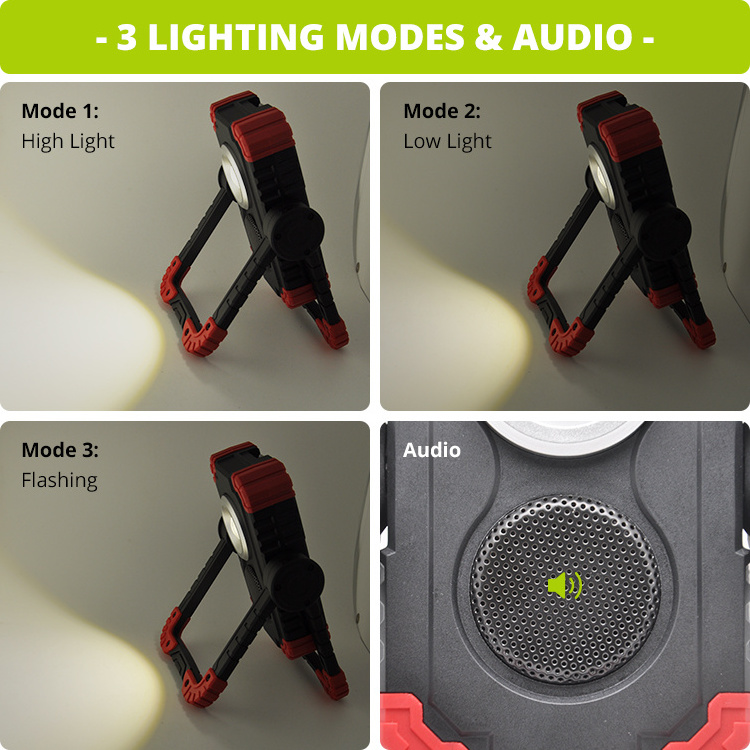 2022 New 10W 800 Lumen with Speaker Portable Spotlight Emergency USB Rechargeable COB LED Work Light