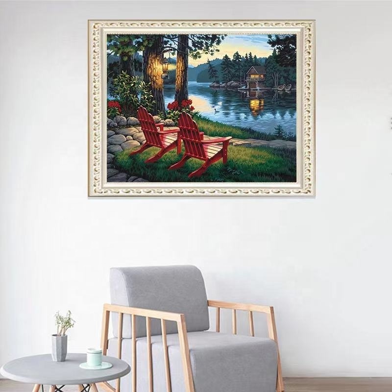 Photo Custom Mural Living Room Decoration Lakeside Boat Picture of Rhinestone DIY Diamond Mosaic Diamond Canvas Diamond Painting