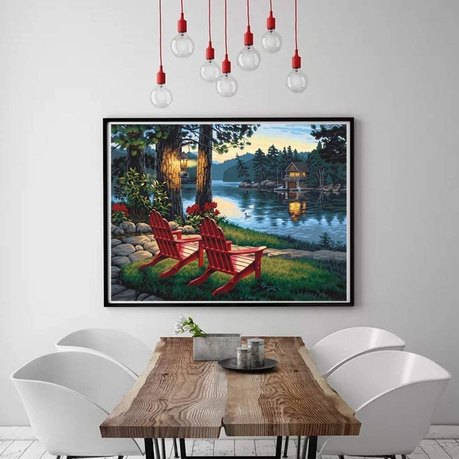 Photo Custom Mural Living Room Decoration Lakeside Boat Picture of Rhinestone DIY Diamond Mosaic Diamond Canvas Diamond Painting