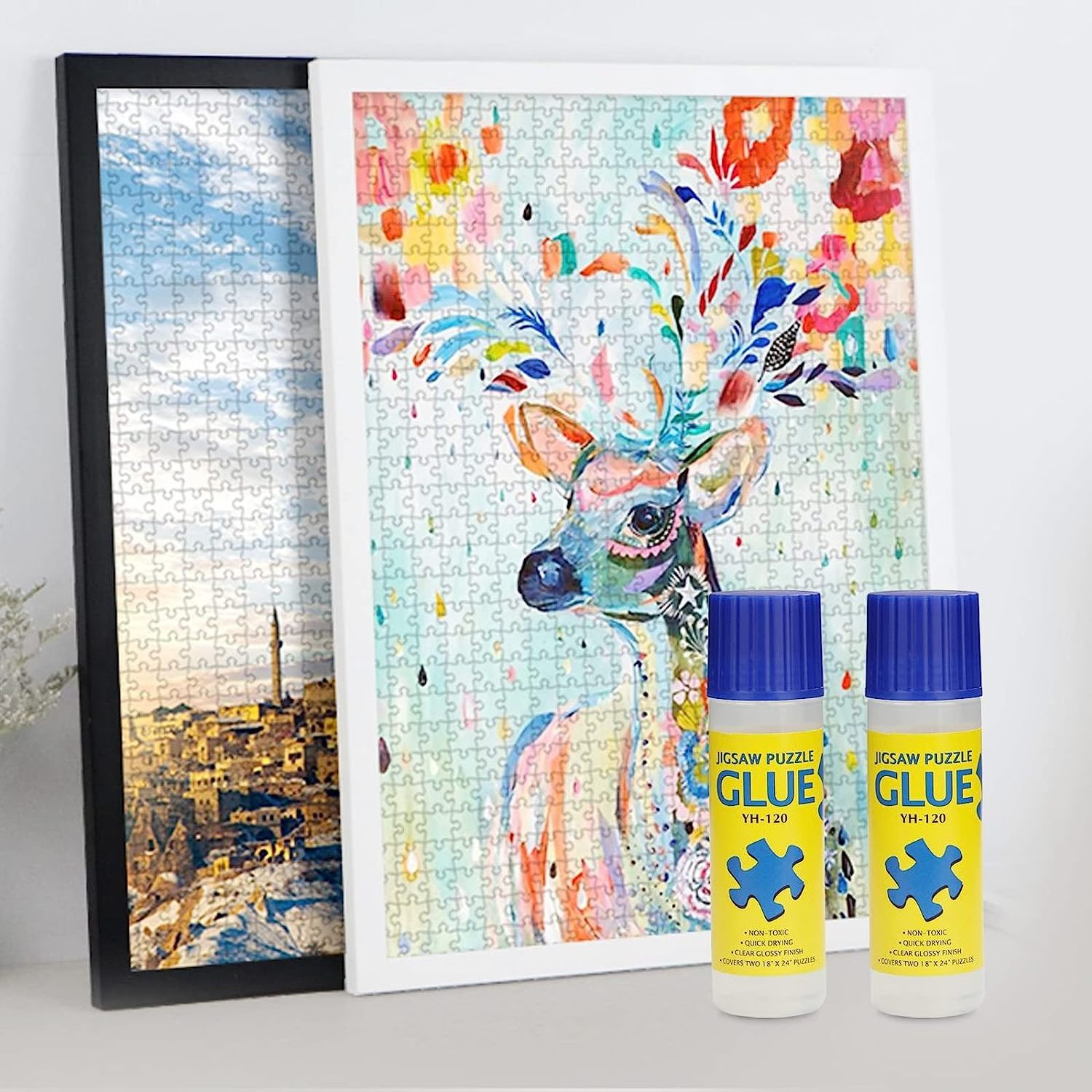 120ml Quick Dry Jigsaw Puzzle Glue Clear with Sponge Head,Bright and Water-Soluble Puzzle Glue Accessories for Frame