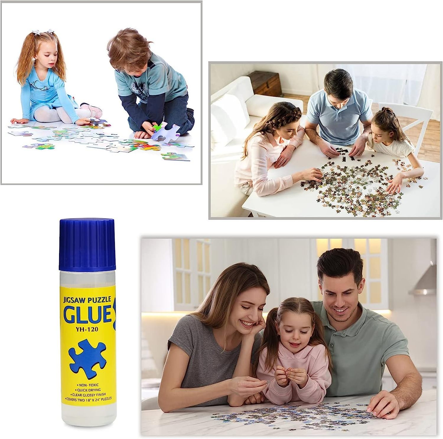 120ml Quick Dry Jigsaw Puzzle Glue Clear with Sponge Head,Bright and Water-Soluble Puzzle Glue Accessories for Frame