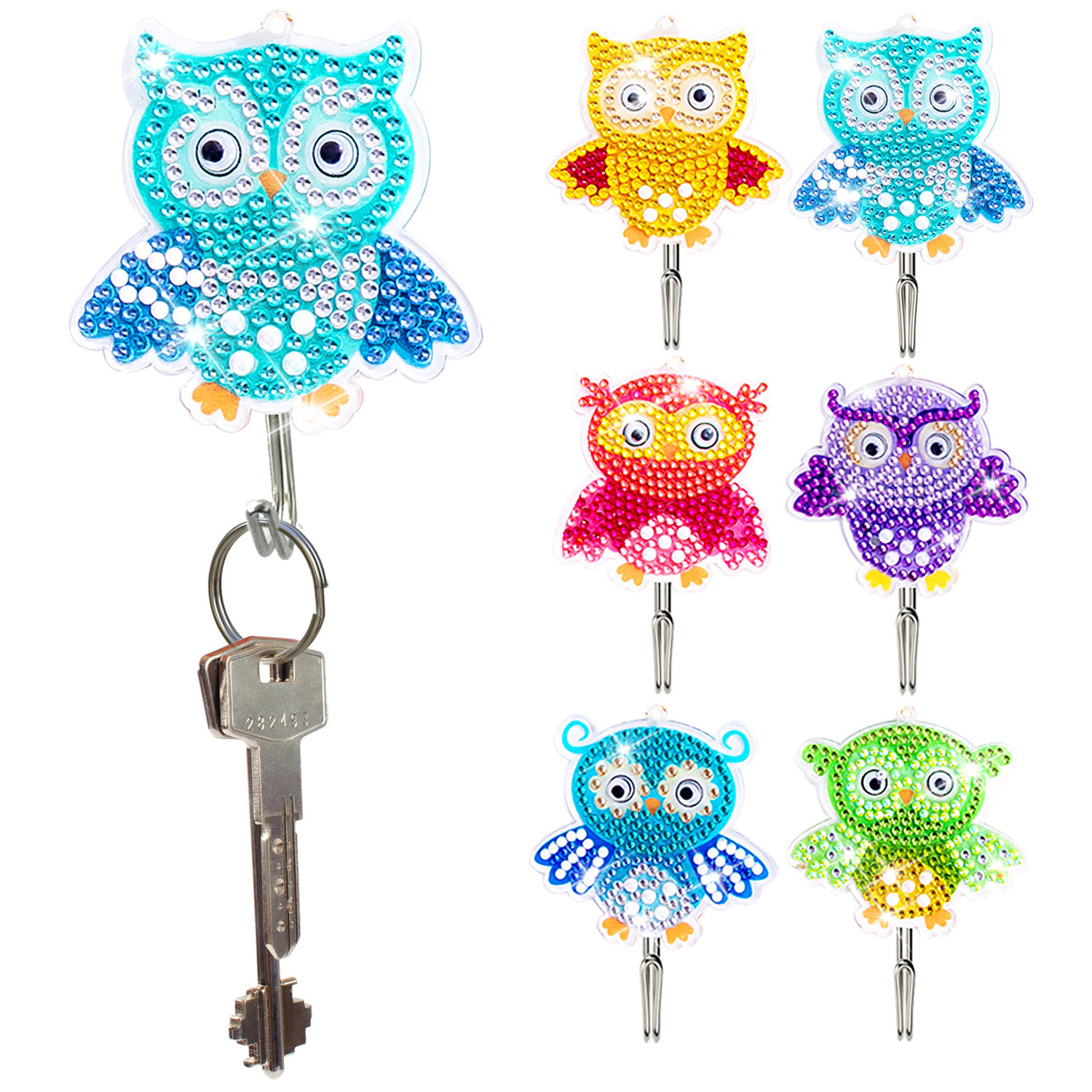 Owl Diamond Art Painting Kit Hanging Hook,Butterfly Diamond Dots Key Holder Kits,Mandala Acrylic Diamond Painting Wall Hooks Set