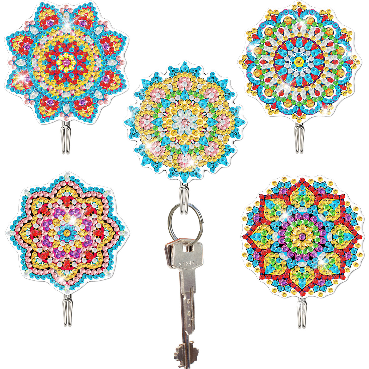 Owl Diamond Art Painting Kit Hanging Hook,Butterfly Diamond Dots Key Holder Kits,Mandala Acrylic Diamond Painting Wall Hooks Set