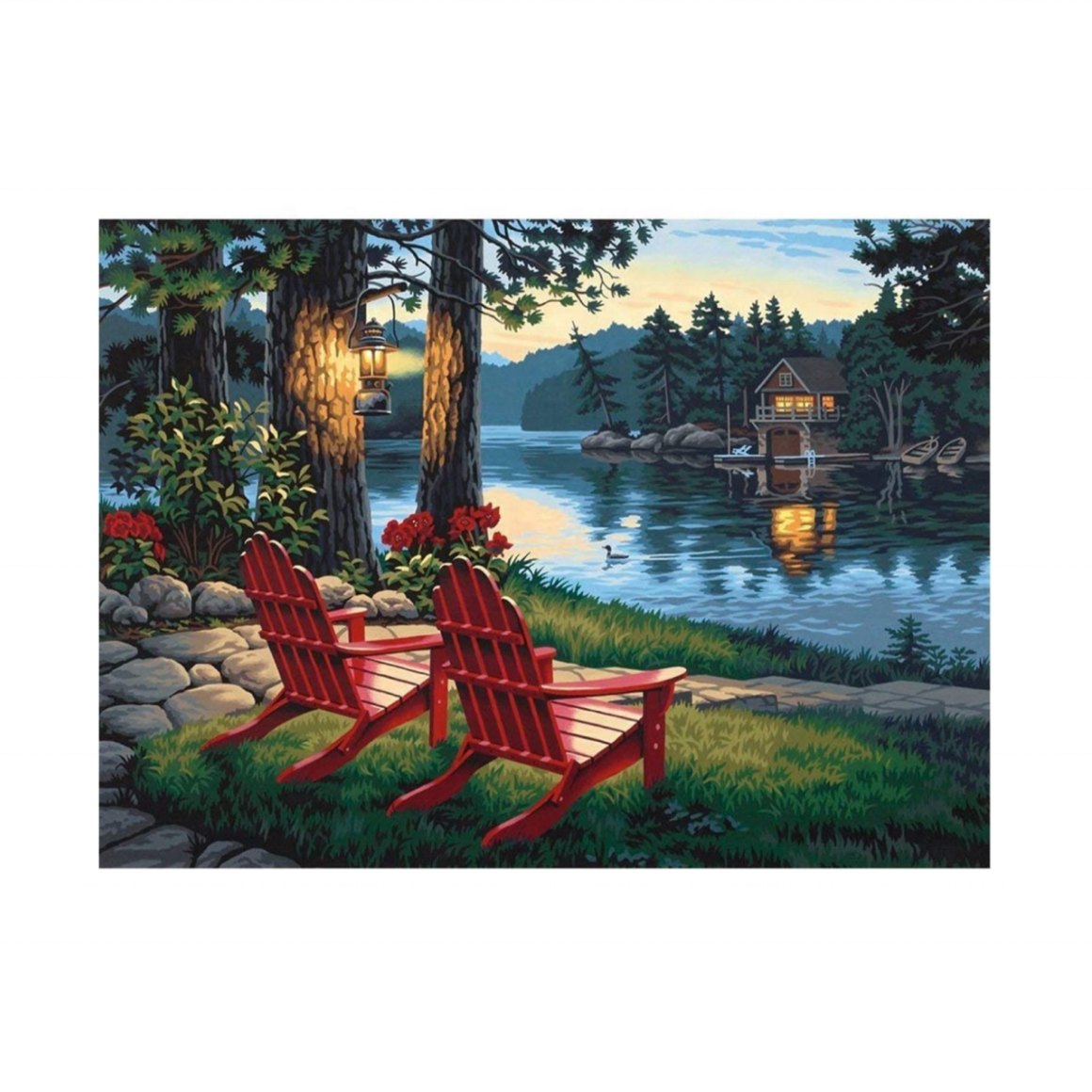 Photo Custom Mural Living Room Decoration Lakeside Boat Picture of Rhinestone DIY Diamond Mosaic Diamond Canvas Diamond Painting