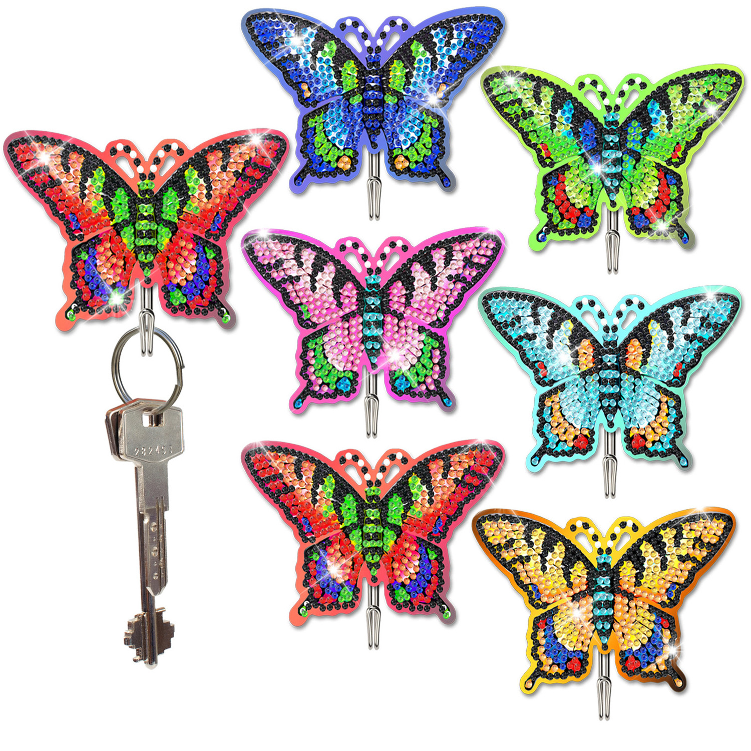 Owl Diamond Art Painting Kit Hanging Hook,Butterfly Diamond Dots Key Holder Kits,Mandala Acrylic Diamond Painting Wall Hooks Set