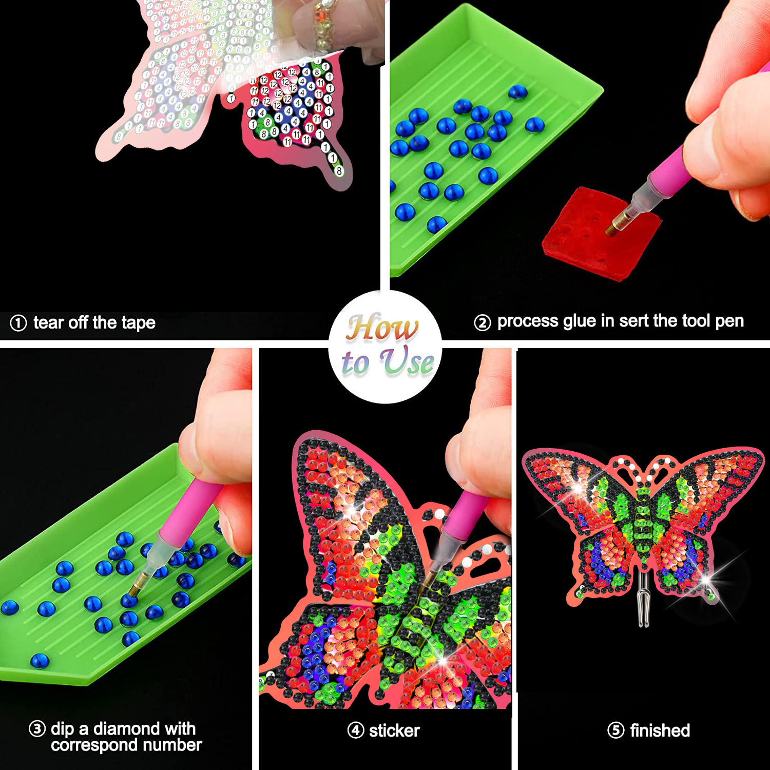 Owl Diamond Art Painting Kit Hanging Hook,Butterfly Diamond Dots Key Holder Kits,Mandala Acrylic Diamond Painting Wall Hooks Set