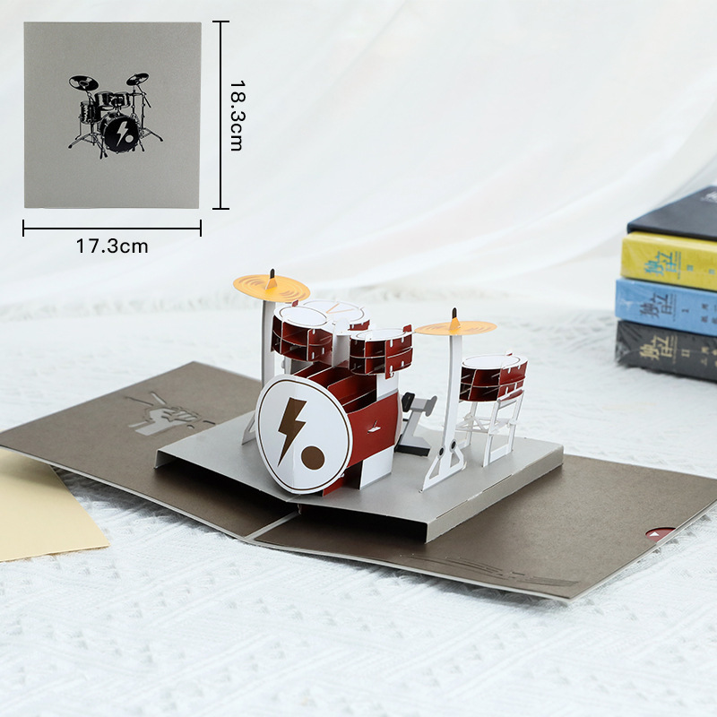 Drum Set 3D Pop Up Greeting Cards with Blank Note Card and Envelope for Birthday, Mother's Day, Holiday Decorations