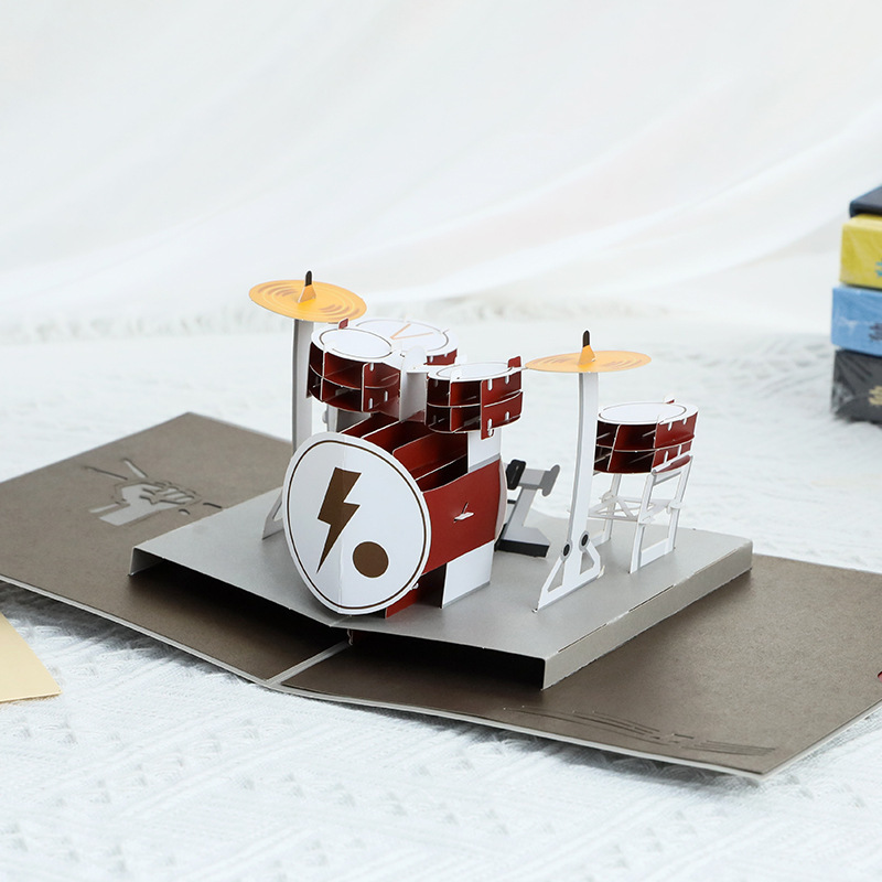 Drum Set 3D Pop Up Greeting Cards with Blank Note Card and Envelope for Birthday, Mother's Day, Holiday Decorations