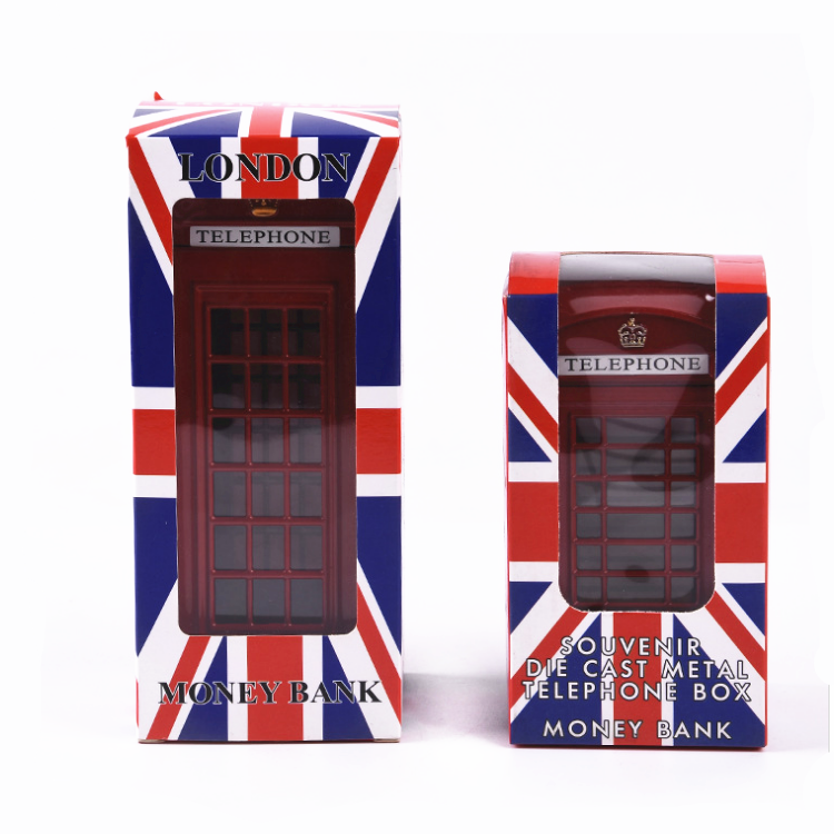 London style red telephone booth metal piggy bank