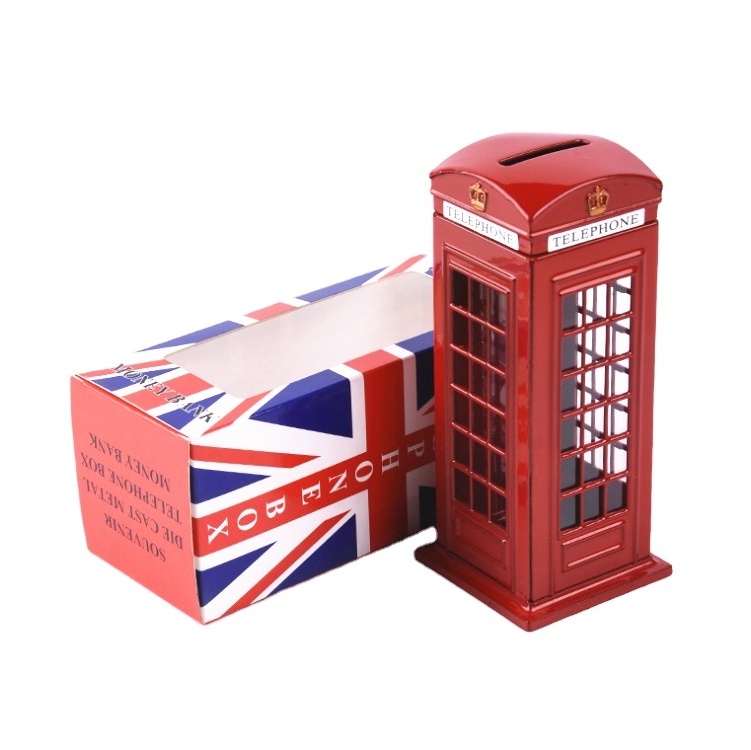 London style red telephone booth metal piggy bank