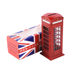 London style red telephone booth metal piggy bank