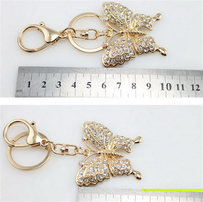 fashion butterfly shape alloy shell keychain key ring  butterfly decorations butterfly rhinestone keychain