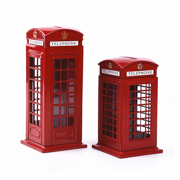 London style red telephone booth metal piggy bank