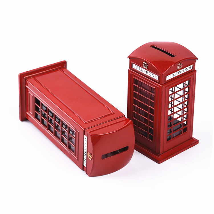 London style red telephone booth metal piggy bank