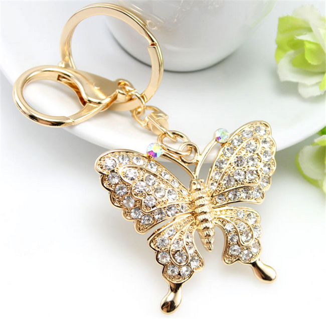 fashion butterfly shape alloy shell keychain key ring  butterfly decorations butterfly rhinestone keychain