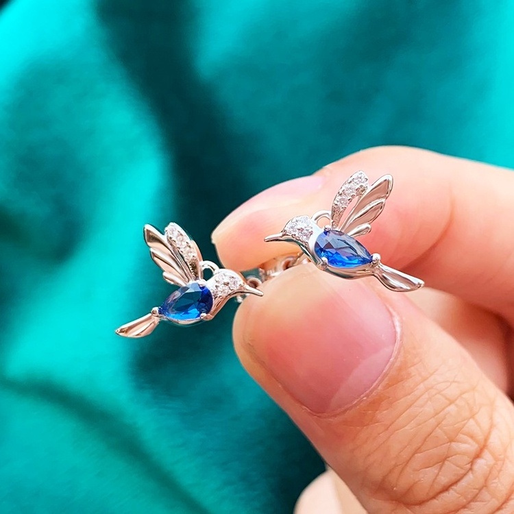 Hot Sale 925 Silver Humming Bird Stud Earrings Women Gold Plated High Quality Jewelry Best Gifts