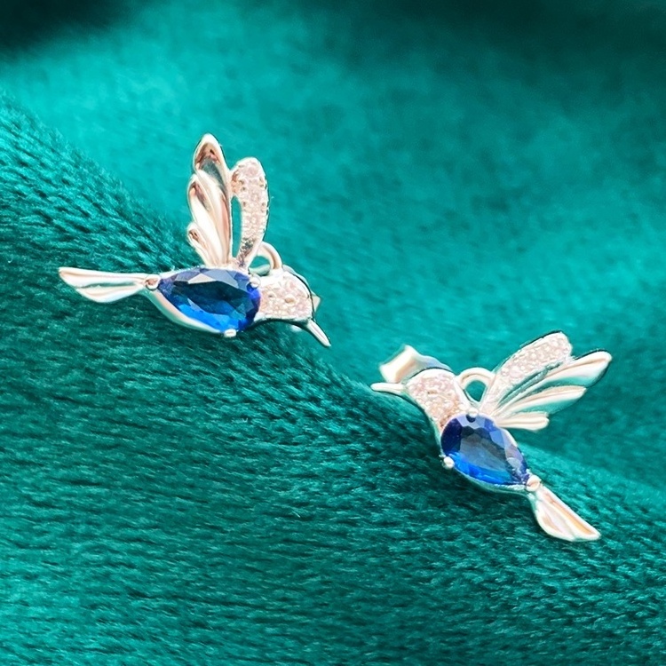 Hot Sale 925 Silver Humming Bird Stud Earrings Women Gold Plated High Quality Jewelry Best Gifts