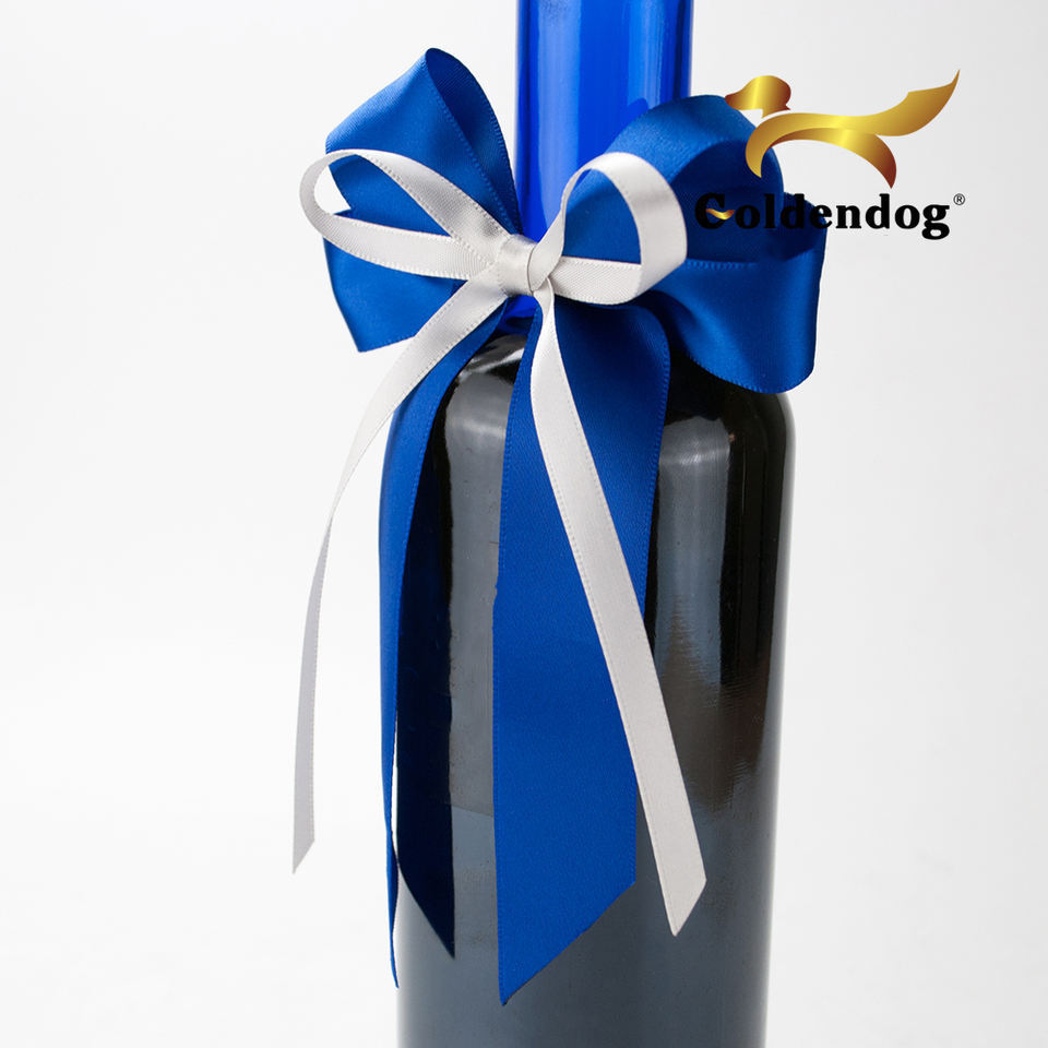 Mafolen High Quality Custom Gift Wrapping Pre Tied Wine Bottle Neck Decorative Satin Ribbon Bow With Elastic