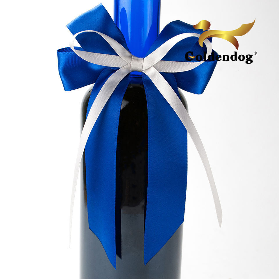 Mafolen High Quality Custom Gift Wrapping Pre Tied Wine Bottle Neck Decorative Satin Ribbon Bow With Elastic