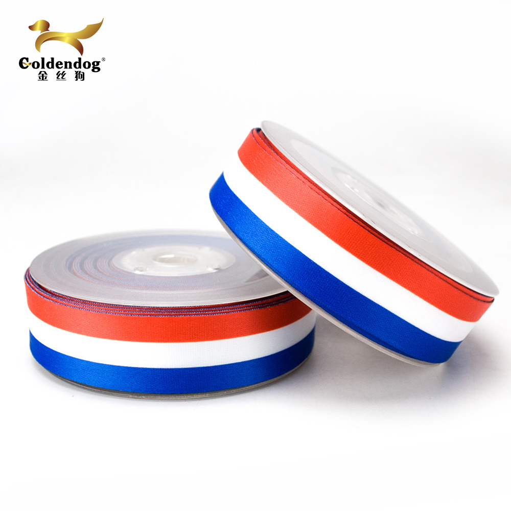 100% Polyester red white blue flag sublimation ribbon stripe satin ribbon