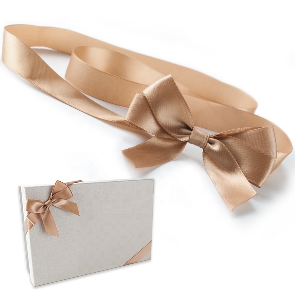 196 Solid Colors Or Custom Logo Printed Adjustable Pre-tied Satin Ribbon Bow with Elastic Loop for Gift Box