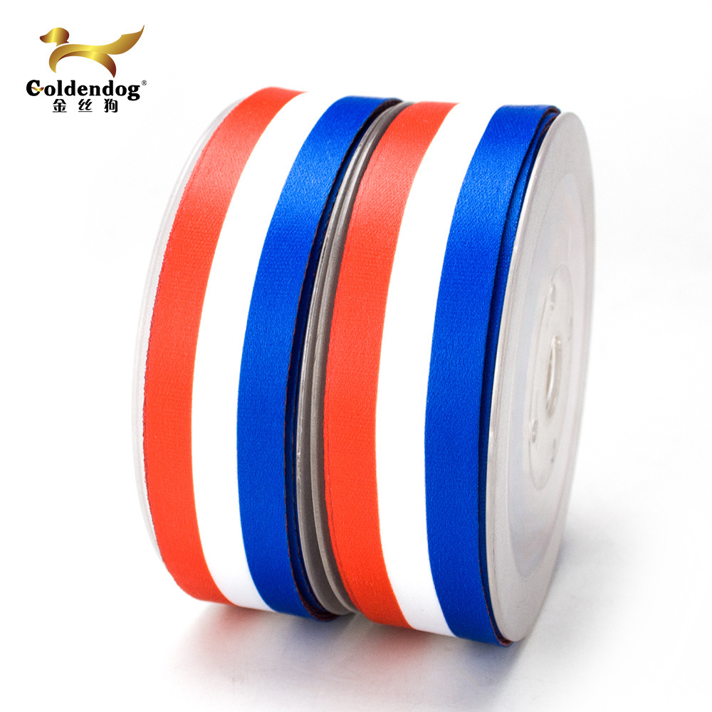 100% Polyester red white blue flag sublimation ribbon stripe satin ribbon