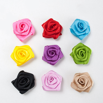 Factory cheap DIY garment decoration satin ribbon bow artificial small rose flower for wedding decorative