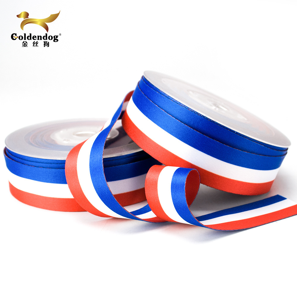 100% Polyester red white blue flag sublimation ribbon stripe satin ribbon