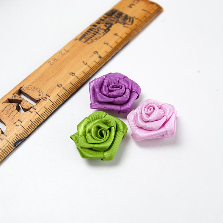 Factory cheap DIY garment decoration satin ribbon bow artificial small rose flower for wedding decorative