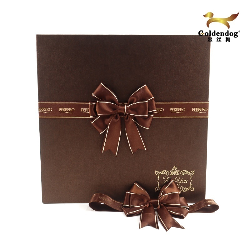 Customized printed ready made gift satin ribbon bow with elastic loop bows for boxes packing