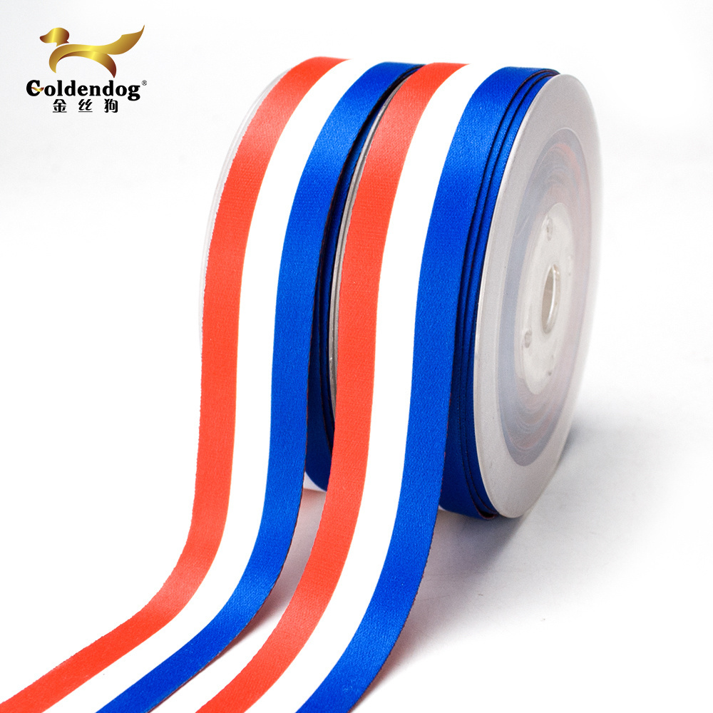 100% Polyester red white blue flag sublimation ribbon stripe satin ribbon