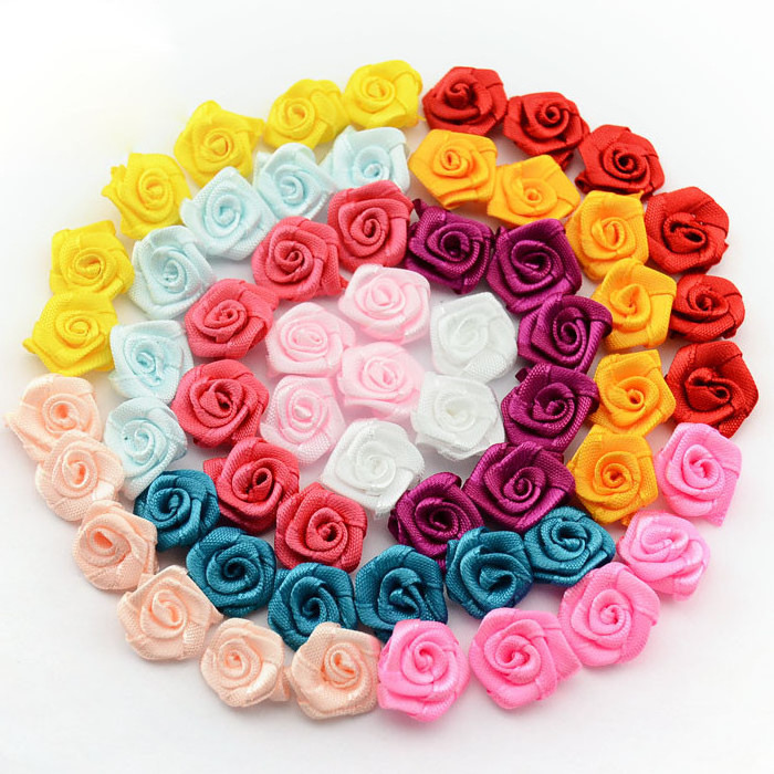 Factory cheap DIY garment decoration satin ribbon bow artificial small rose flower for wedding decorative