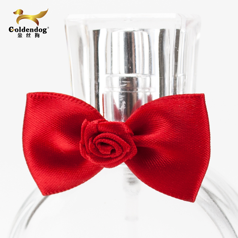 Professional factory customized adjustable red mini Rose ribbon bow for glass perfume bottle decoration bow ribbon flower