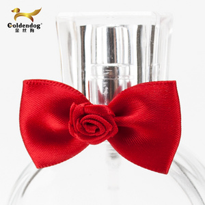 Professional factory customized adjustable red mini Rose ribbon bow for glass perfume bottle decoration bow ribbon flower