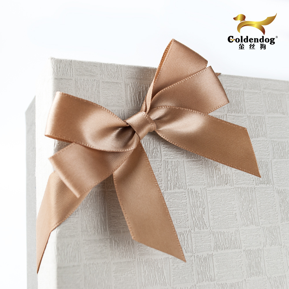 196 Solid Colors Or Custom Logo Printed Adjustable Pre-tied Satin Ribbon Bow with Elastic Loop for Gift Box