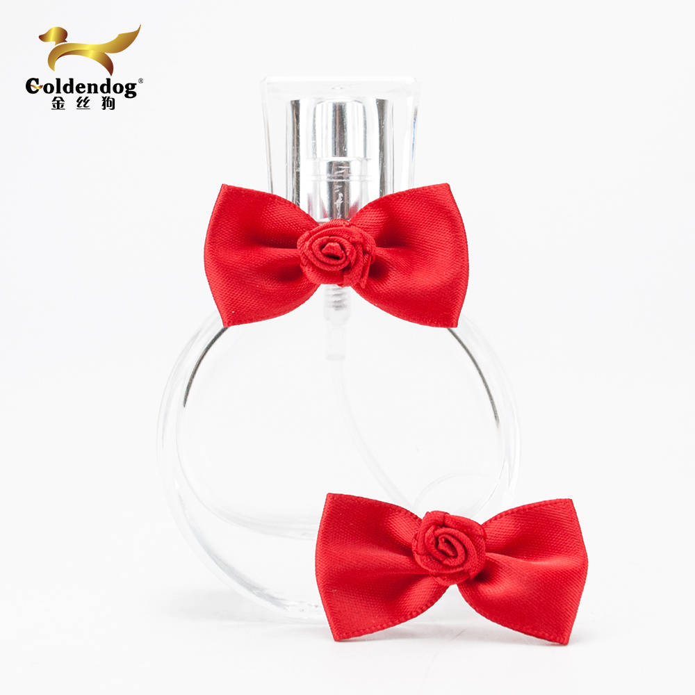 Professional factory customized adjustable red mini Rose ribbon bow for glass perfume bottle decoration bow ribbon flower