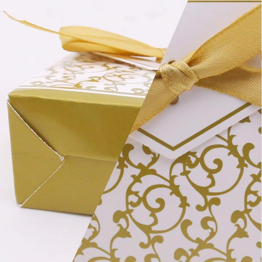 Wedding Favor Gold Figure Gift Ribbons Candy Boxes White Gold Gift Boxes Gift Box with Ribbon