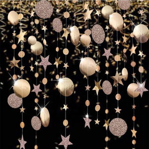 Rose Gold Circle Dot Star Reflective Paper Hanging Bunting Wedding Supplies Backdrop Birthday Garland Glitter Paper Party Deco