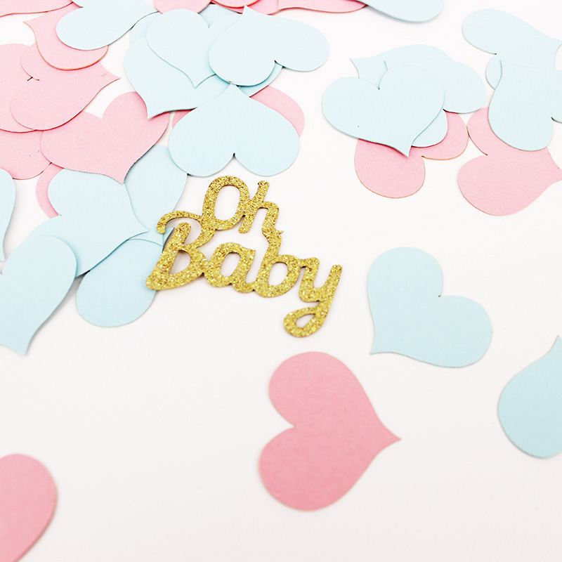 New Product Pink and Blue Heart Confetti Party Decorations Glitter Oh Baby Paper Letter Confetti for Baby Shower Birthday