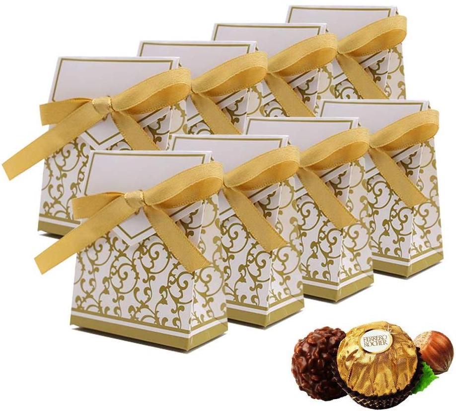 Wedding Favor Gold Figure Gift Ribbons Candy Boxes White Gold Gift Boxes Gift Box with Ribbon