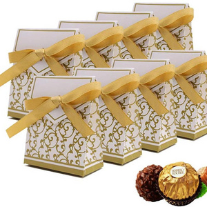 Wedding Favor Gold Figure Gift Ribbons Candy Boxes White Gold Gift Boxes Gift Box with Ribbon